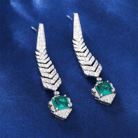 wholesale S925 Cultured Synthetic Pure Silver Earrings with Emerald Ice Flower-Cut Gemstone Ear Hooks for Women Wholesale Factory-green