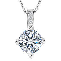 Sterling Silver Fashion Pendant Necklace with Moissanite-Round moissanite necklace [White Gold] 9mm  925 Silver