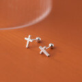 wholesale S925 Sterling Silver Earrings for Women, Personalized and Elegant Full Diamond Cross Threaded Ear Jewelry G9425-0-3