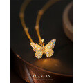 wholesale S925 Sterling Silver Sweet Butterfly with Colorful Zircon Necklace for Women, Luxurious and Elegant Cross-Border Collar Chain-0-0