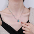 wholesale S925 Sterling Silver Ins Light Luxury Style Heart Blue Zircon White Zircon Cute Bunny Design Necklace for Women-0-2