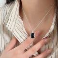 wholesale S925 Sterling Silver Oval Black Agate Necklace for Women, Korean Summer Minimalist Design High-End Collarbone Chain-0-2