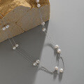 wholesale S925 Sterling Silver 680 Korean Version Ins Small Design Minimalist Versatile Double-Layer Freshwater Pearl Texture Necklace for Women-0-1