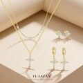 wholesale S925 Sterling Silver Super Sparkly Zirconia Cross Necklace Set with Matching Earrings,-0-0