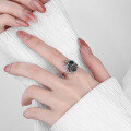 wholesale S925 Sterling Silver Vintage Style Enamel Lotus Leaf and Flower 3D Exquisite Adjustable Ring-0-3