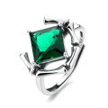 wholesale S925 sterling silver irregular geometric green zirconia ring, ins-style personalized luxury index finger ring-0-4