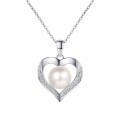 wholesale S925 Sterling Silver Freshwater Pearl Necklace for Women with Micro-Inlaid Moissanite Heart-Shaped Pendant-0-4