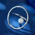 wholesale S925 Sterling Silver Round Geometric Pearl Ring Fashionable Personality Trend Exaggerated Versatile Adjustable Open Ring-0-1