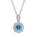 wholesale S925 Sterling Silver Gemstone Colored Zircon Pendant Flower Aquamarine Collarbone Chain Star Necklace Women High-end Wholesale-0-7