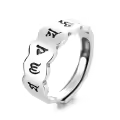 wholesale Metal Material: S925 Sterling Silver Unisex Couple Rings Heart Sutra Trendy Personalized Adjustable Open Ring Retro Thai Silver Six Mantra-0-0