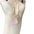 wholesale S925 Sterling Silver Plated Gold, Natural Pink Chalcedony Agate Buddha Pendant Necklace, Collarbone Chain-0-4
