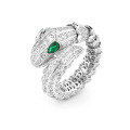 wholesale 925 Silver Gold-Plated Ring with High Carbon Diamond, Baojia Emerald Green Fashion Jewelry, Versatile Women's Silver Ring-0-5