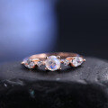 wholesale S925 Sterling Silver Rose Gold Plated Dainty Natural Gemstone Ring with Creamy Blue Moonstone, Korean Style-0-1