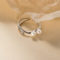 wholesale S925 Sterling Silver Fresh and Sweet Ins Style Niche Design Diamond-Inlaid Cross Pearl Ring R02385-0-2