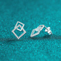 S925 Silver Geometric Square Cubic Zirconia Earrings for Women-0-0
