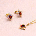 wholesale S925 silver jewelry set with a retro and light luxury cross star garnet pendant necklace and earrings-0-2