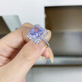 wholesale S925 sterling silver women's lavender ice-cut diamond ring for banquet occasions, 4-carat square halo purple ring-0-1