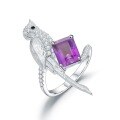 wholesale S925 Silver Designer High-End Natural Gemstone Ring, Bird Design with Natural Amethyst-0-1