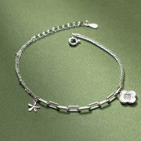 wholesale S925 silver fresh and sweet ins-style niche design diamond-encrusted ice crystal four-leaf flower bracelet S7725-S925 Silver Bracelet>925 Silver