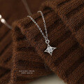 wholesale S925 Sterling Silver Korean-style Light Luxury Super Sparkling Zirconia Four-pointed Star Necklace For Women, Trendy And Versatile Simple Star Collarbone Chain-0-2