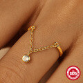 wholesale S925 Sterling Silver Adjustable Pearl and Crystal Ring with Heart, Tassel, and Chain-0-3