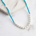 wholesale Silver Baroque Imitation Pearl Turquoise Necklace Bohemian Style Collarbone Chain for Women-0-3