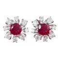 wholesale Metal material first, the new Moojing Jewelry one-carat round pigeon blood red diamond sunflower petal small advanced sense light luxury fashion earrings-0-4