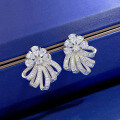 wholesale Sterling silver rhodium-plated diamond-encrusted women's 3D floral earrings, luxurious and elegant earrings-0-2