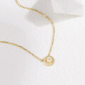 wholesale 10K gold jewelry, Japanese-style French vintage moonstone white zircon circle pendant necklace manufacturer wholesale-0-1