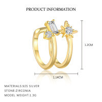 wholesale S925 Sterling Silver Octagram Tassel Earrings with Zirconia, Women's Fashion Minimalist Luxury Small Star Design-E5004-Gold/Single 925 Silver