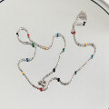 wholesale S925 Sterling Silver IU Same Style Mini Rainbow Bead Mixed Silver Bead Necklace Simple and Elegant Stackable Collarbone Chain Wholesale-0-5