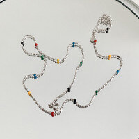 wholesale S925 Sterling Silver IU Same Style Mini Rainbow Bead Mixed Silver Bead Necklace Simple and Elegant Stackable Collarbone Chain Wholesale-Platinum>925 silver