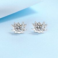 wholesale S925 Sterling Silver Adorable 1ct Moissanite Antler Stud Earrings, Simple Fashion Sparkling Cute Hypoallergenic Earrings-5mm zircon>925 silver
