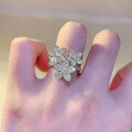 wholesale S925 full diamond three-flower ring for women, new design, European and American French style, fashionable and versatile, best-selling-0-3
