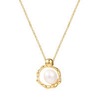 Sterling Silver Natural Freshwater Pearl Necklace, Minimalist Design-S925 Sterling Silver with Gold Finish and Freshwater Pearl  925 Silver