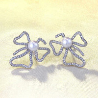 wholesale S925 Silver New Floral Earrings Set with 6mm Natural Pearl Luxury Fashion European and American Style-E359 Pearl Earrings 925 Silver