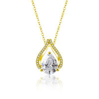 S925 Sterling Silver Moissanite Water Drop Pendant Necklace-Teardrop Necklace (Gold)  1.25 Carat Moissanite