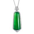 wholesale S925 Silver New Pendant Necklace with Emperor Green Jadeite-Inlaid Green Chalcedony "Rising Step by Step" Adjustable-0-4