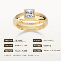Sterling Silver CZ Square Chinese Style 18K Gold Plated Ring-Square 5.5*5.5mm/1-carat moissanite/S925 sterling silver  US size 8/Hong Kong size 17