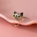 wholesale S925 Sterling Silver Thai Silver Chain Glasses Cat Ring Retro Style Distressed Personalized Jewelry R00987-0-0