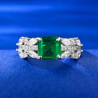 wholesale S925 Metal New 7*7mm Simulated Emerald Ring Simple Style for AliExpress-R797 Green Diamond No. 9