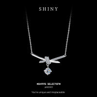 925 Silver Gold-Plated Bow Moissanite Necklace, D Color High Clarity, Wholesale.-S925 sterling silver + 50 points Moissanite