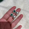 wholesale S925 Sterling Silver New Simulated Emerald Shell Pearl Ear Studs Earrings, Small and Exquisite Style for Women-0-3