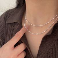 wholesale S925 Sterling Silver Carved Pumpkin Bead Simple Chain Necklace for Women, Spring and Summer New Luxury Collarbone Necklace-Pure silver (40+5CM)