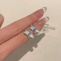wholesale S925 Sterling Silver Blue Star Pearl Earrings, Light Luxury, Sweet, Niche Design, High-End Fashion Earrings for Women-0-4