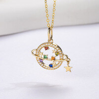 wholesale 18K Real Gold Multicolor Earth Pendant for Women Inlaid with Seven-Colored Gemstones Factory Direct Sales Customizable 14K 9K One-Piece Dropshipping-Yellow gold 18K (without chain)