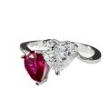 wholesale 925 Silver European & American New Style 7*7mm Two-Tone Stone Pigeon Blood Red Ring for Women, Daily Luxury Ins Style-0-4