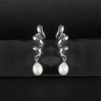 wholesale S925 sterling silver new natural freshwater pearl earrings for women, fashionable and luxurious high-end design, 8mm rice pearl ear studs-Natural Freshwater Pearl Earrings>925 Silver