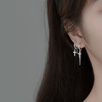 wholesale S925 silver summer short cross chain ear clips Korean version women's diamond studded earrings G9657-S925 silver pair 925 silver