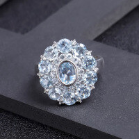 wholesale S925 Silver Luxury Natural Topaz Ring Intricate Floral Design Sky Blue Gemstone Ring-Natural Sky Blue Topaz Ring  US Size 5